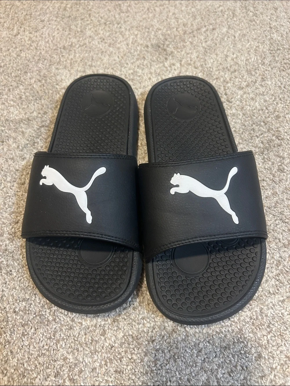 Puma Black Slides with White Puma Logo